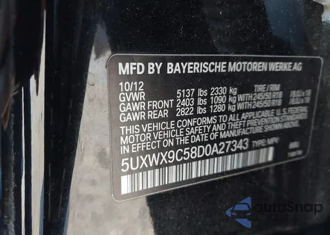 2013 BMW X3 xDrive28I из США, поврежденный, VIN 5UXWX9C58D0A27343